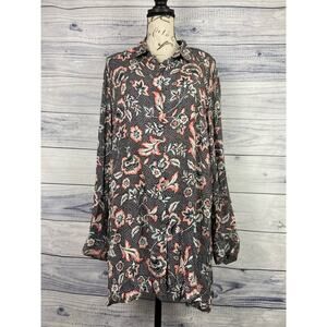 J Jill Button Front Tunic Top Womens Lp Floral Collared Long Sleeves Rayon Flowy